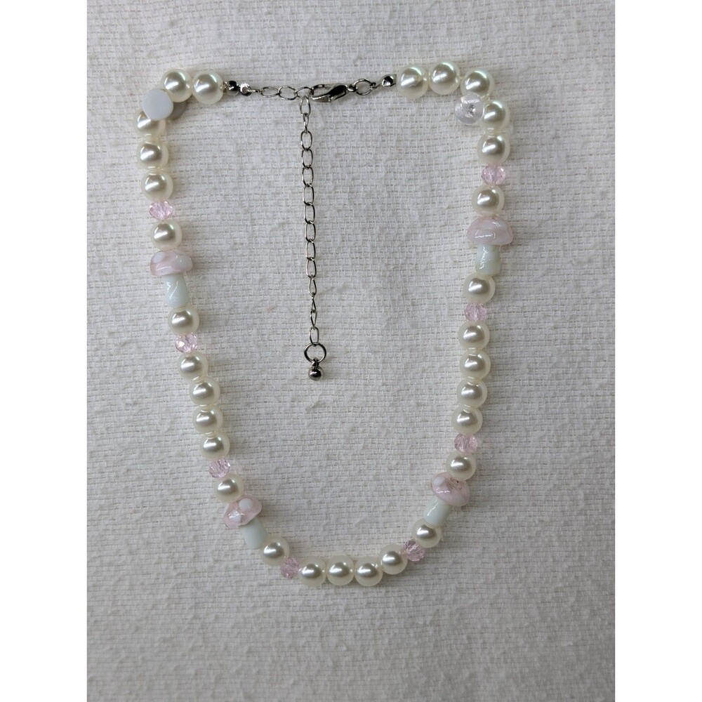Handmade Faux Pearl and Crystal Necklace 7"